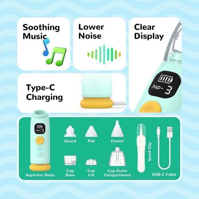 Rechargeable Electric Baby Nasal Aspirator, Brillsten, 3 Reusable Tips, Baby Nasal Suction Cup