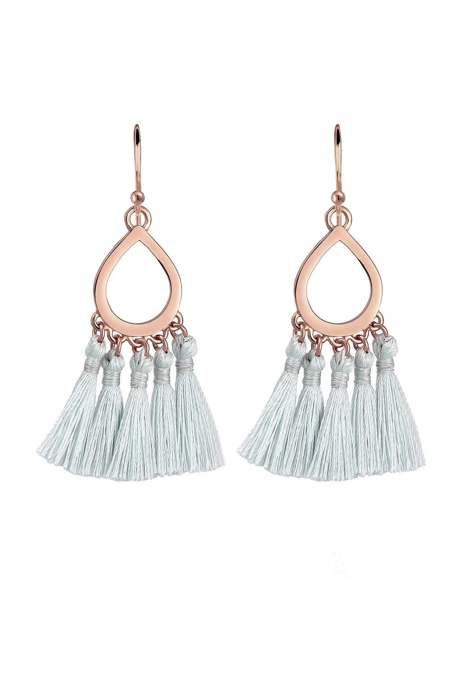 Elli Forme de Goutte Boho Festival Pompon Bleu Boucles d'Oreilles Femme (925/1000) Argent