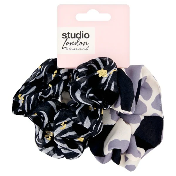 Studio London Monokrome Print Scrunchies 2-pakning