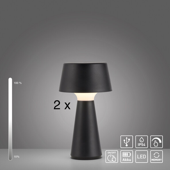 Lepa LED rechargeable table lamp, set of 2, black