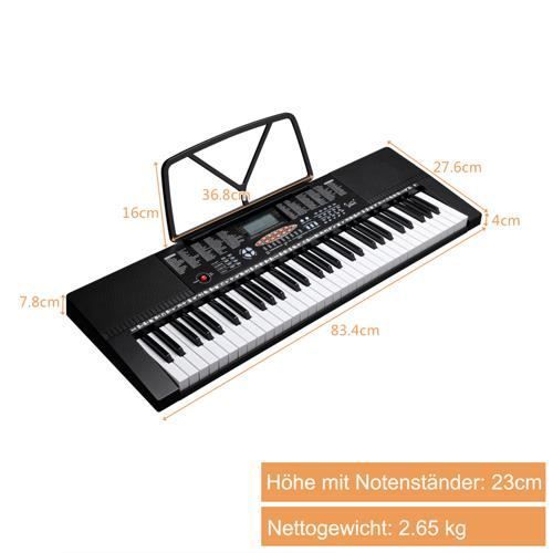Piano eléctrico digital de 61 teclas con micrófono, teclado con pantalla LCD, 300 ritmos y 300 sonidos.