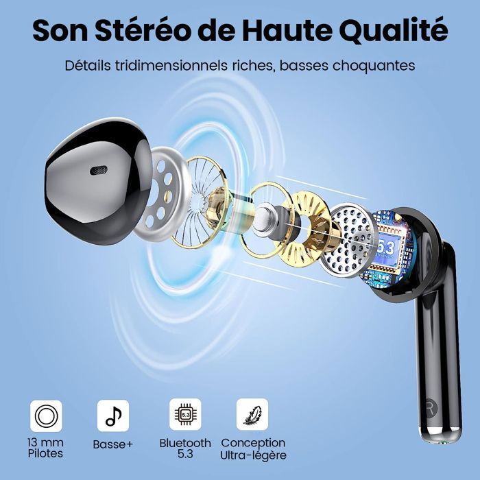 SWGOTA Langattomat Bluetooth 5.3 -nappikuulokkeet HiFi-stereomikrofonilla, 40 tunnin toistoajalla, LED-näytöllä, IPX7-vedenpitävyydellä, kosketusohjauksella