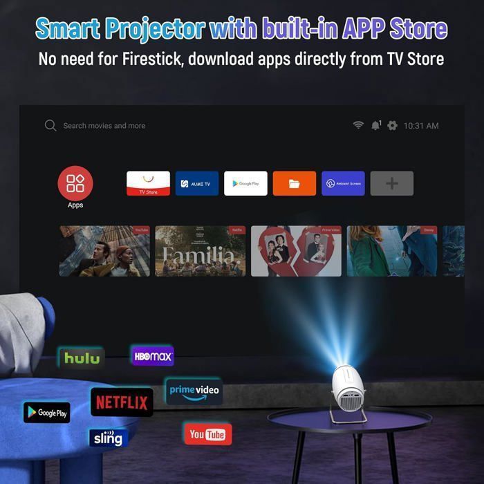 Portable projector - KOTSREN - Android 11.0 - 4K supported - 180° swivel - 50% zoom