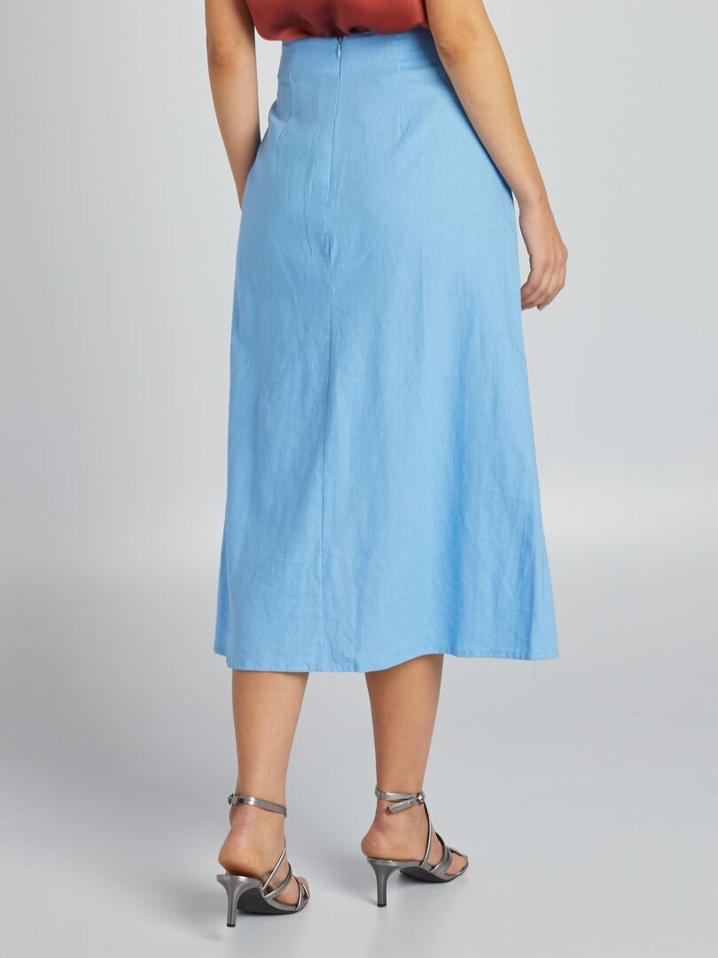 Falda midi de lino - AZUL