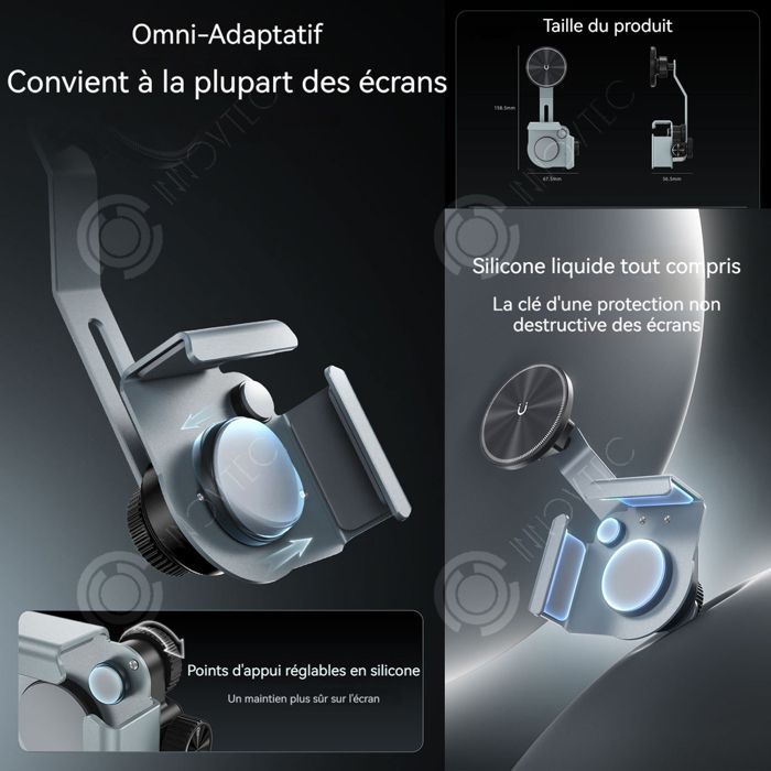 Supporto per telefono da auto INN, compatibile con schermi di grandi dimensioni (15,9x6,8 cm), con anello di ventosa magnetica, girevole e telescopico.