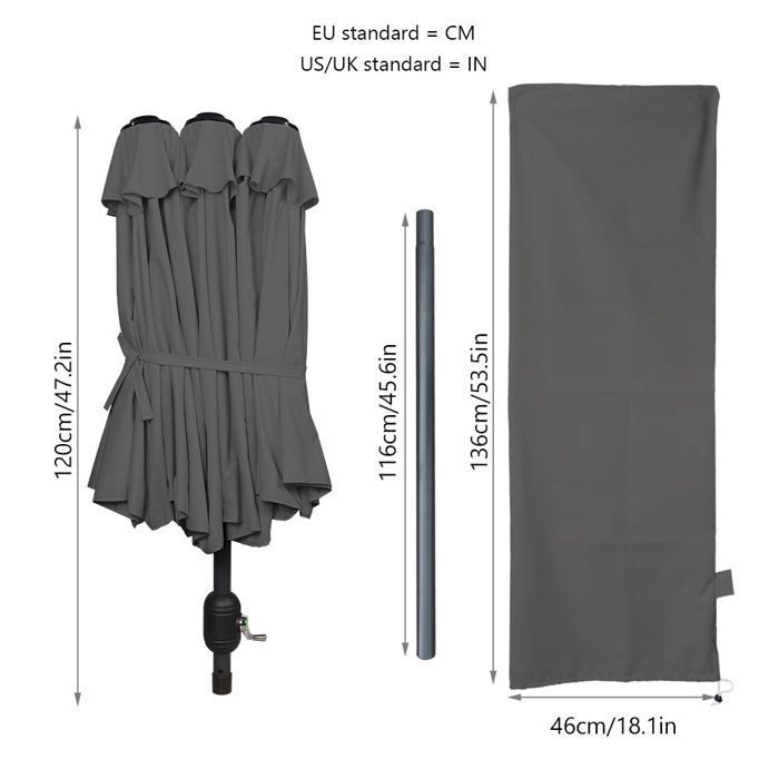 VOUNET® Ombrellone da giardino doppio in alluminio 300x150 cm grigio - Protezione UV 30+