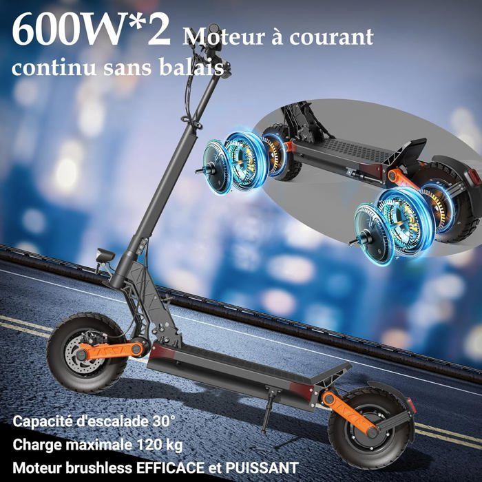 JOYOR S8S - Trottinette électrique - Deux moteurs 1200W - batterie 48V 26Ah - Max 55km/h - Autonomie 75km -10'' pneus  - Noir