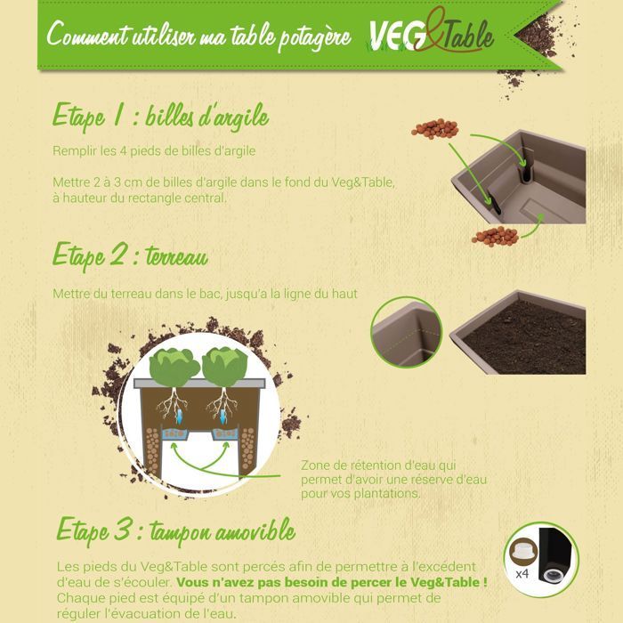 Huerto elevado - EDA - Veg&Table City - 57 L - Huerto elevado - 76 x 38,5 x H. 68 cm - Topo