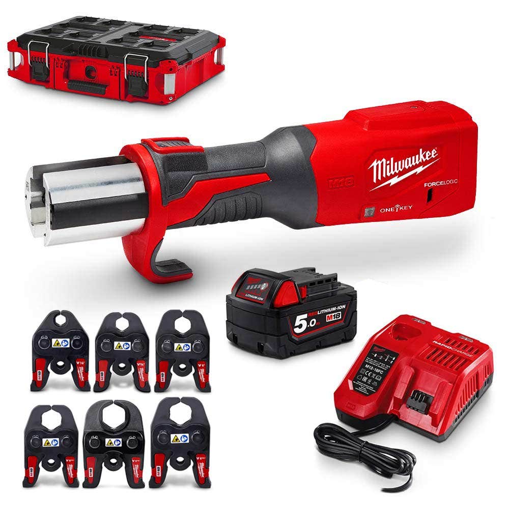Prensa MILWAUKEE 18V M18™ ONE KEY™ FORCE LOGIC™ + Conjunto de mandíbulas M18OBLHPT-501JPA