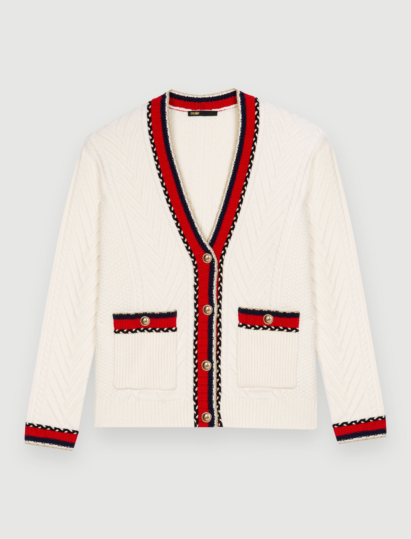 Contrasterend kabelgebreid vest - Gebroken wit