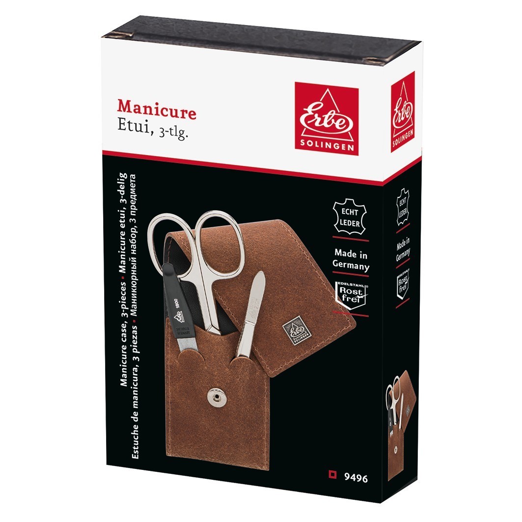 ERBE Etui Maniküre-Taschenset „Cognac & Ozeanblau“, Cognac, 3-teilig – 1 Stück