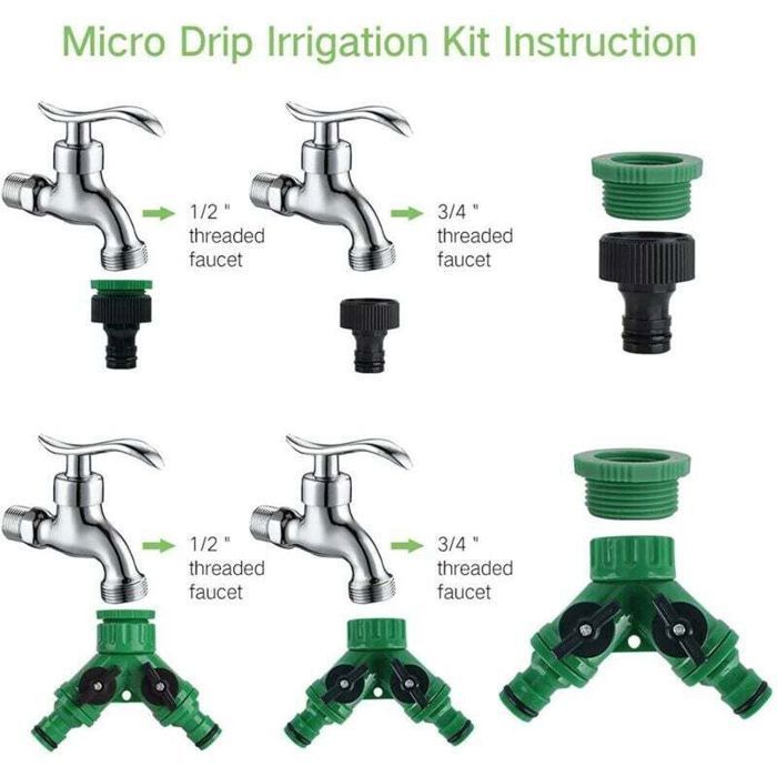 Kit d'arrosage goutte à goutte - PZCC - 30 m - 30 goutteurs - 20 buses - Économie d'eau 70% - Installation facile