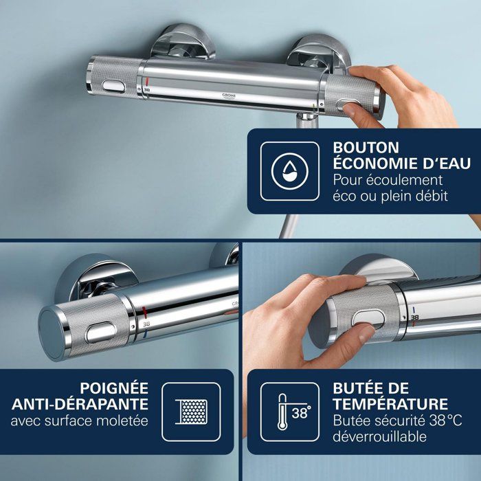 GROHE Precision Feel thermostatic shower mixer, wall-mounted, temperature indicator, integrated filters, chrome, 34788000
