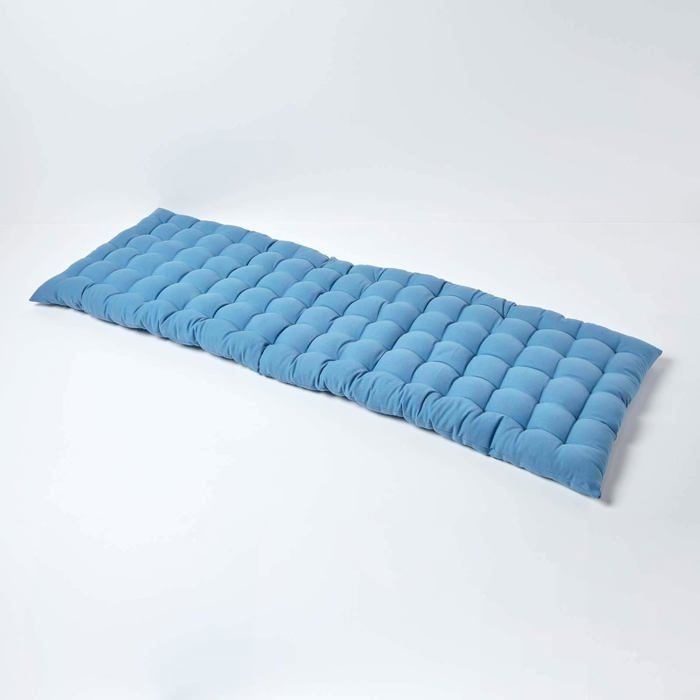 Cojín para banco de jardín - HOMESCAPES - Azul oscuro - 143 x 48 x 5 cm - Alfombra - Algodón y poliéster - Exterior