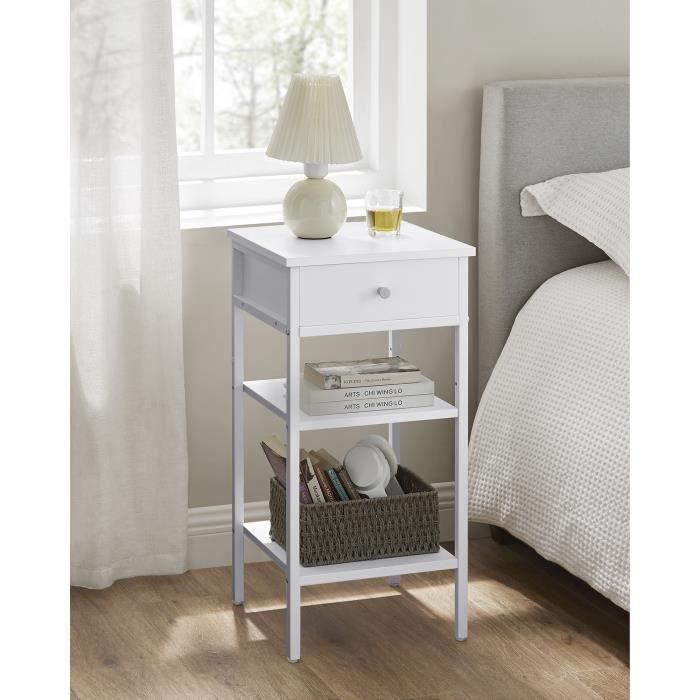 Mesa de cabeceira - VASAGLE - Branca - 1 gaveta - 2 prateleiras - Estilo moderno