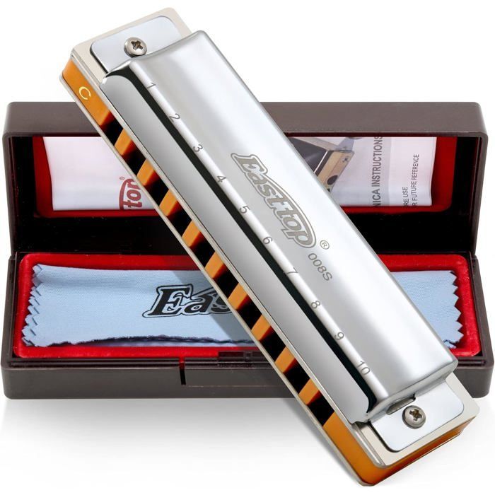 Harmonica diatonique en Do - ESTAMPILLE - 20 tons - Argenté - 10 trous - Bronze et ABS - Blues - 10,2x2,6x2 cm