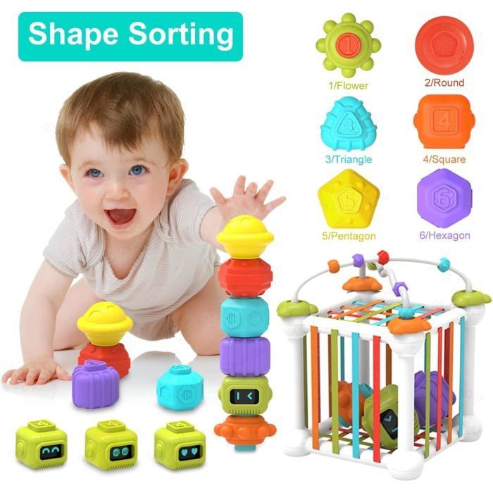 Jouets Montessori Jokooan pour bébés (12 pièces), jeux Montessori, cubes de motricité STEM, jouets éducatifs de tri de formes avec