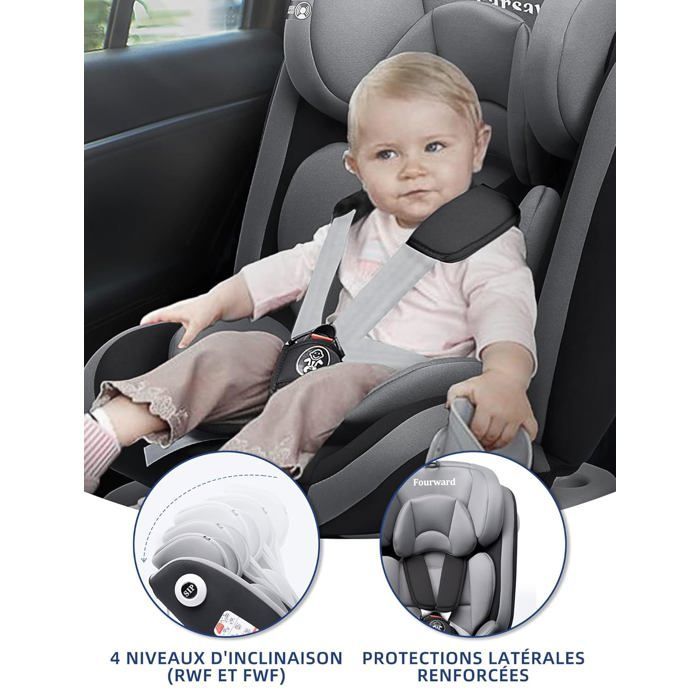 Siège auto bébé/enfant pivotant à 360° avec ISOFIX FOURWARD Évolutif de la naissance à 12 ans - Groupe 0+/1/2/3 - harnais 5 points