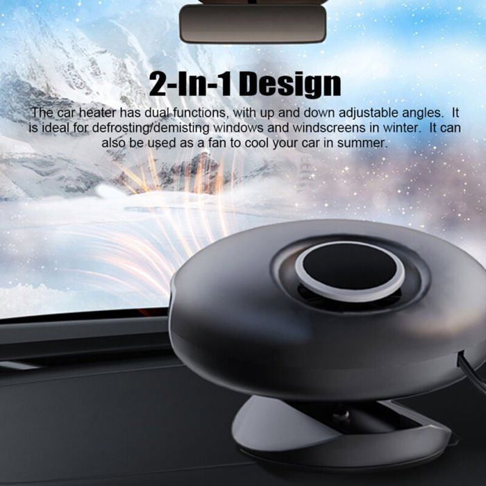 Calefactor portátil para coche de 12V/24V, descongelación 2 en 1, ventilador frío/caliente, base giratoria de 360°.