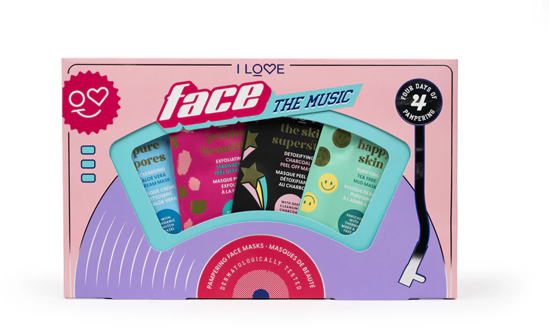 Ik ben dol op de Face the Music gezichtsbehandelingsset.