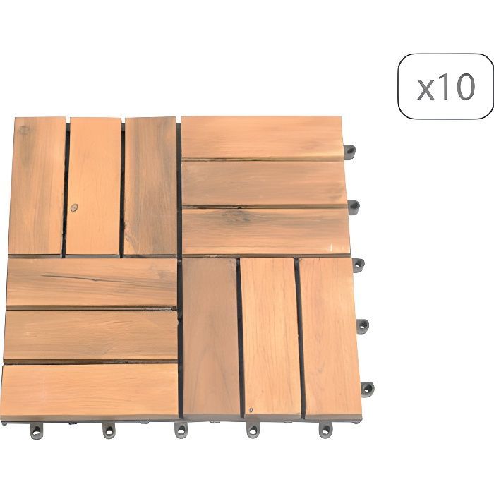 Juego de 10 baldosas de madera de acacia, 100% certificadas FSC, 30 x 30 cm, estilo mosaico.