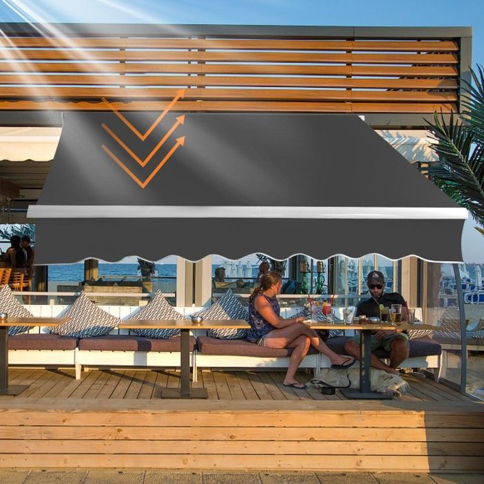 Pour Balcon Pont Canopée Soleil Anti-UV Abri Accueil Parasol Store Banne Ombre Manuel 3,5 x 3 m Rétractable Terrasse Extérieur Gris