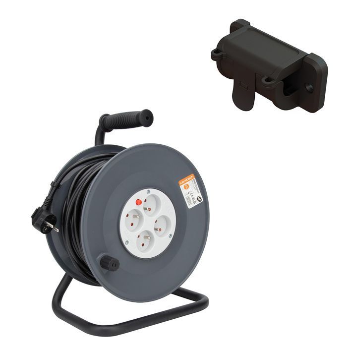 Zenitech H05VV-F Carrete de cable de 25 m, 3G1.5, con 4 tomas, disyuntor y soporte - Zenitech