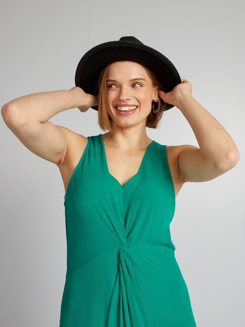 Vestido largo con detalles trenzados - VERDE