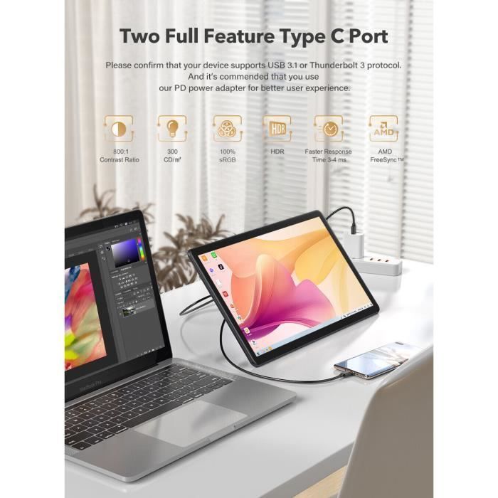 15.6-inch 1080P Touchscreen Portable Monitor with HDMI, USB-C, OTG, and 100% sRGB Display - Uperfect M156B03