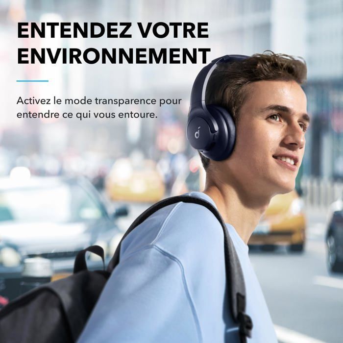 Q20I Casque Bluetooth Sans Fil Reducteur De Bruit Hybride Active By Anker, Casque Over Ear,Personnalisation Via App Bleu