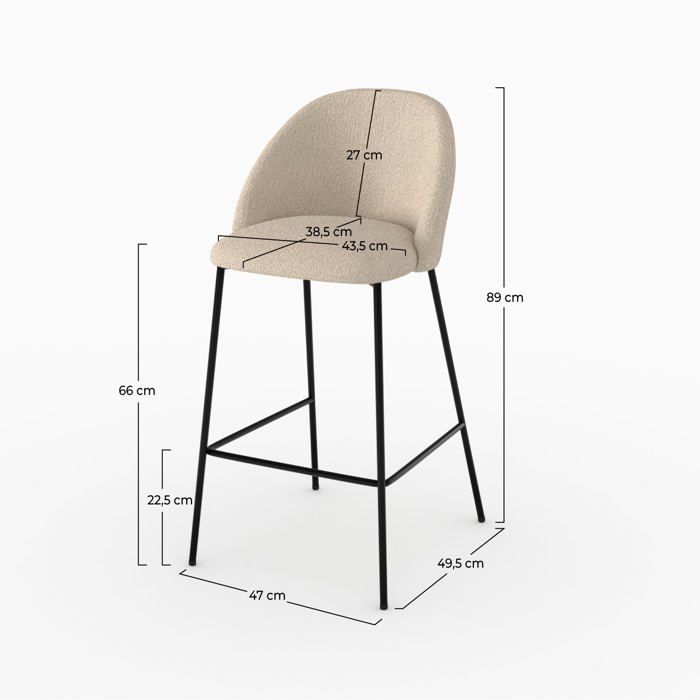 Juego de 2 sillas isla de cocina Karl de tela boucle beige, 66 cm - Rendez-Vous Déco