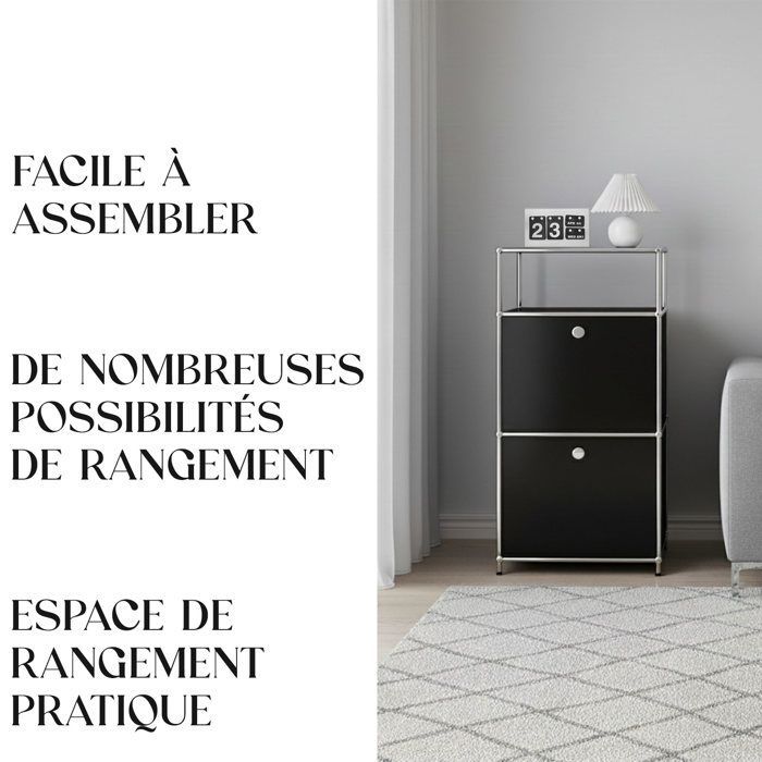Sleek chrome metal shelf, Concept Epuré MK-120, W50 × D40 × H100 cm, Black