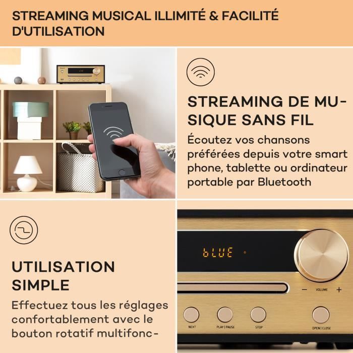 Sistema HiFi - Auna - Berklee - Bluetooth - Altavoces estéreo - FM MP3 USB - Negro