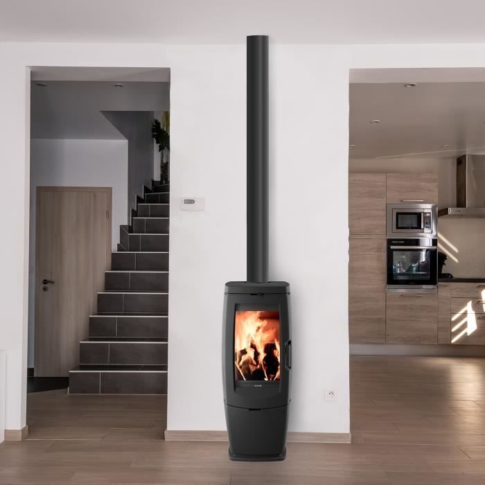 Poêle à bois fonte SUPRA Zoe 10kw - Noir - Départ fumées dessus et arrière - Vitre propre