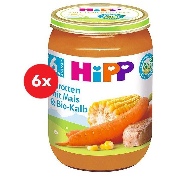 Carote biologiche HiPP con mais e vitello biologico 6 x 190 g