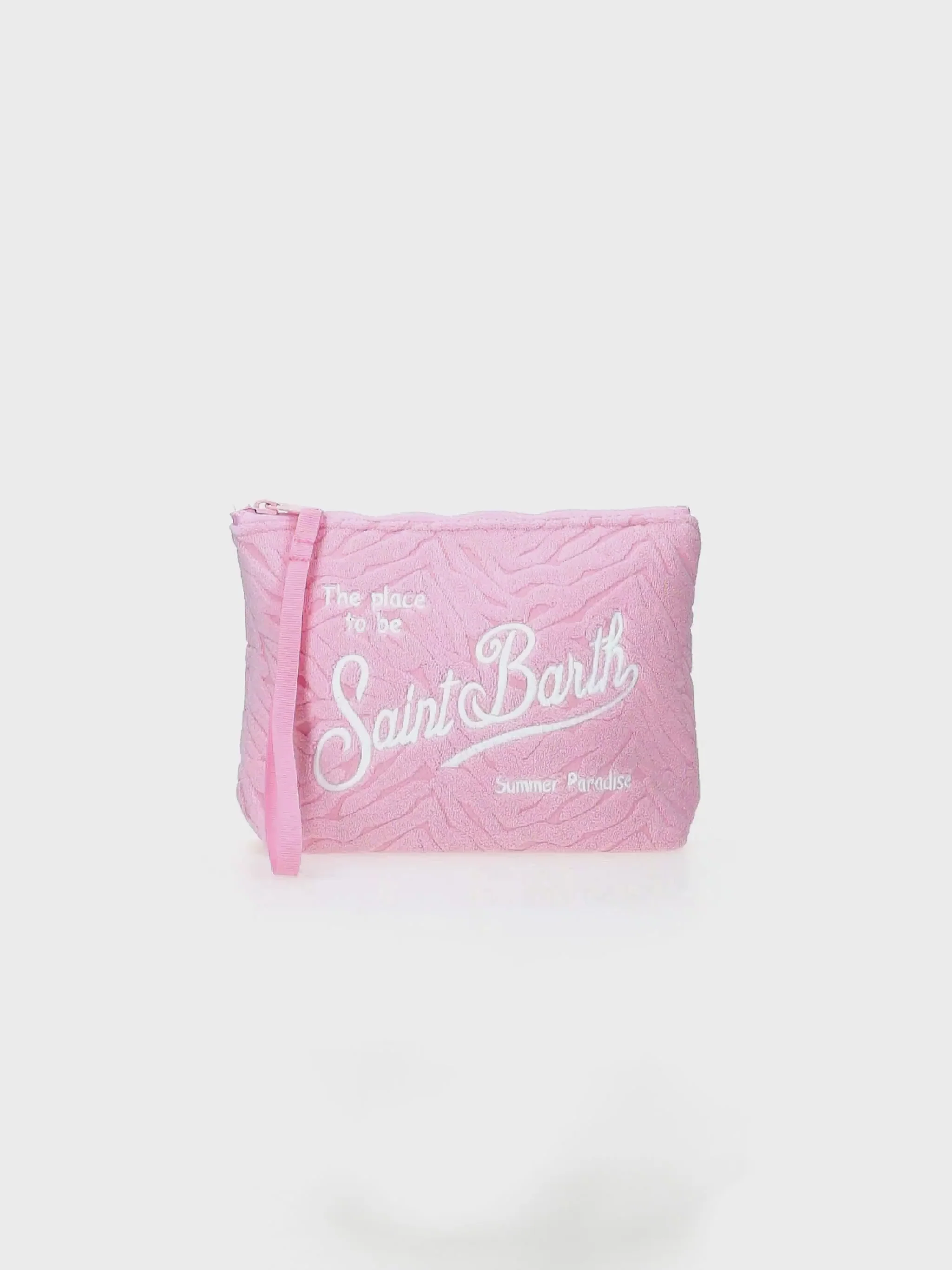 Aline clutch tas van roze spons met reliëf zebramotief