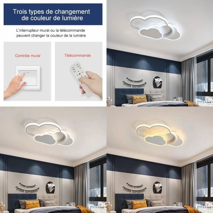 Lámpara de techo LED blanca moderna DELIPOP de 50 W, regulable, con forma de nube y mando a distancia para salón/dormitorio/habitación infantil - Diámetro 42 cm