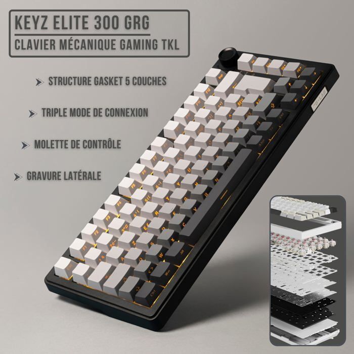 Wireless mechanical gaming keyboard - The G-Lab - TKL 75% - Tri Mode: 2.4 GHz/Bluetooth/Wired - Pre-lubricated switches