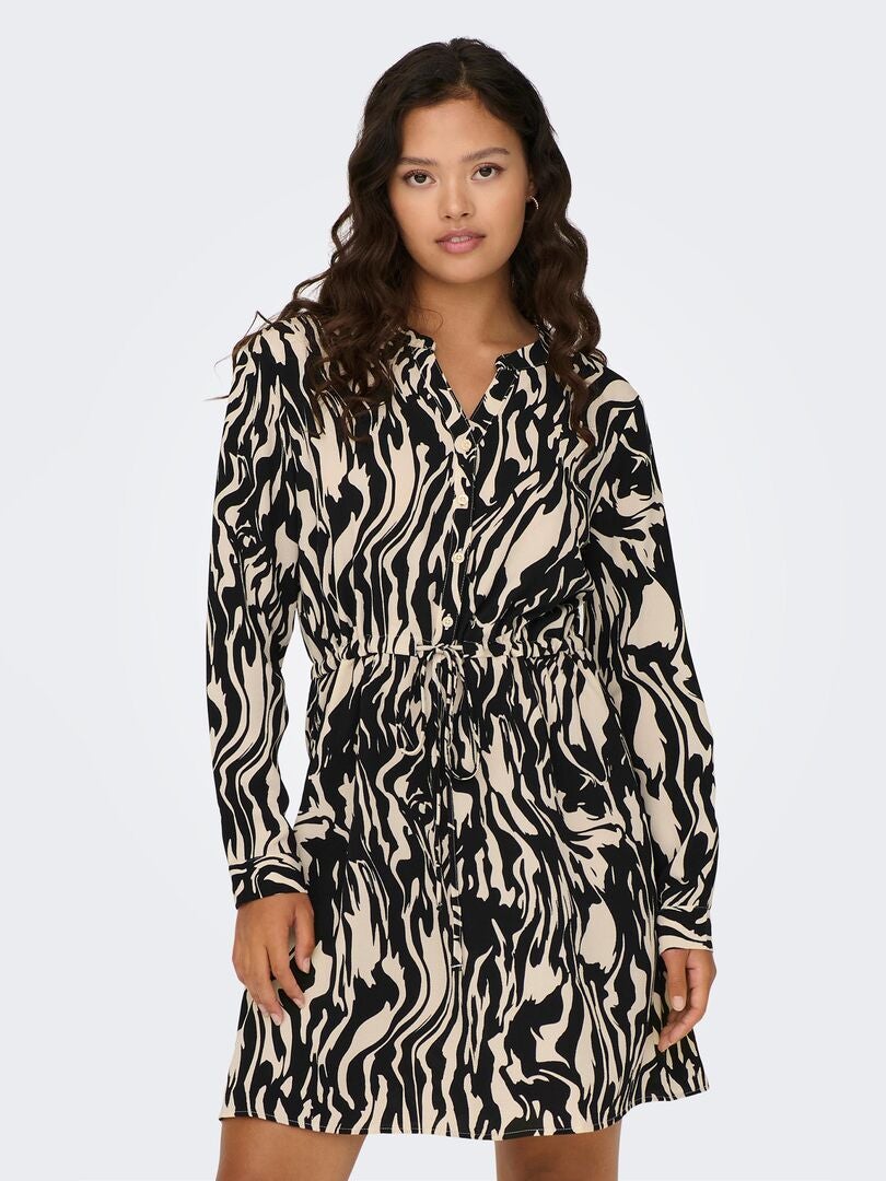 Korte jurk met V-hals - BEIGE