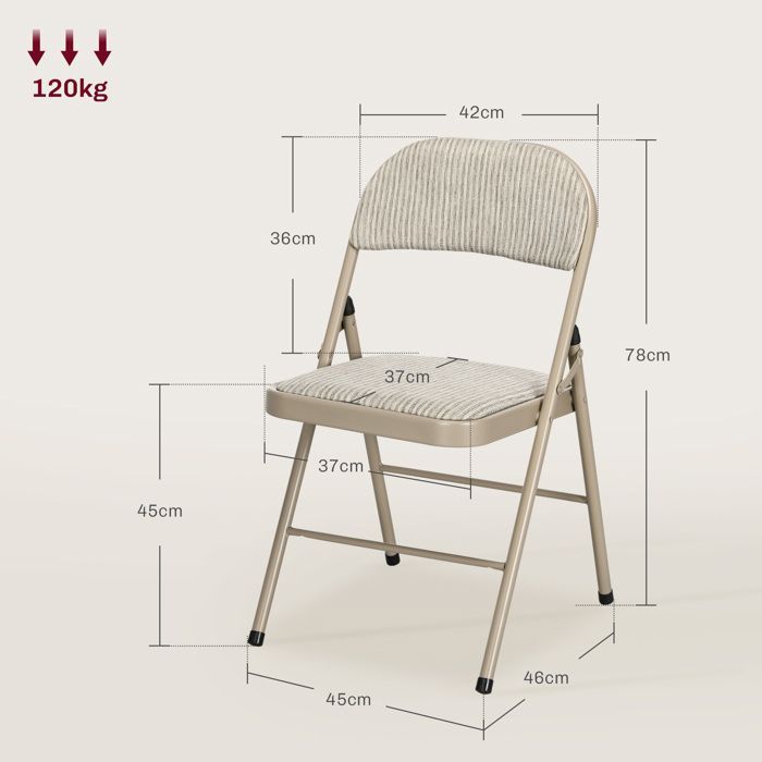 Lot de 4 chaises pliantes HOMCOM chaises de salle à manger portables avec coussin en lin et cadre en acier beige