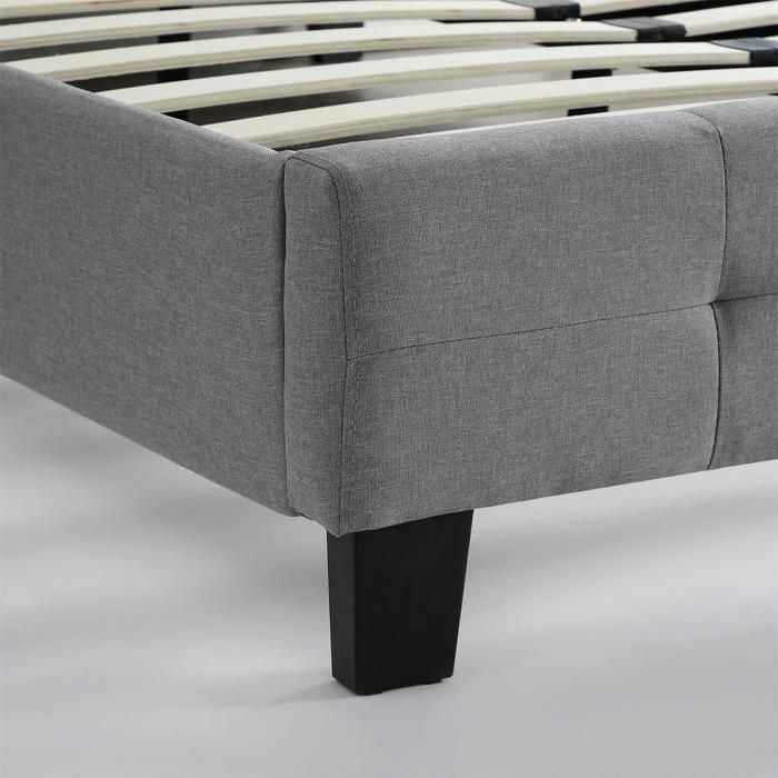 Cama individual MARLON para adultos con somier de láminas de 120x190 cm, para 1,5/1 persona, cabecero y piecero tapizados, en tela gris.