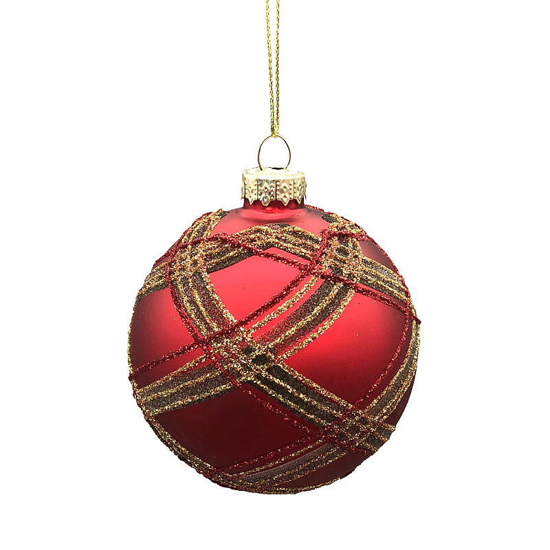 Palline di Natale per la casa, confezione da 2, ø 8 cm, in vetro a scacchi rossi