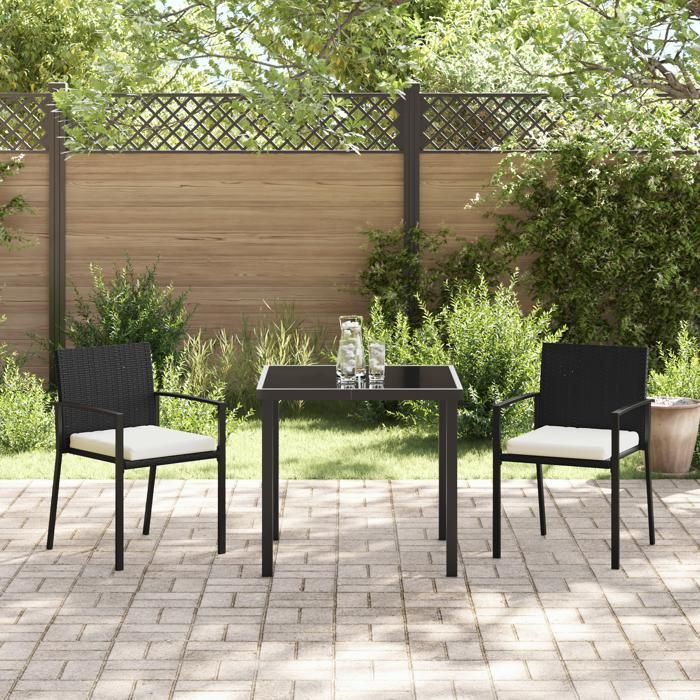 vidaXL Ensemble de Salle à Manger 3 Pièces de Jardin Noir Poly Rattan 3379233