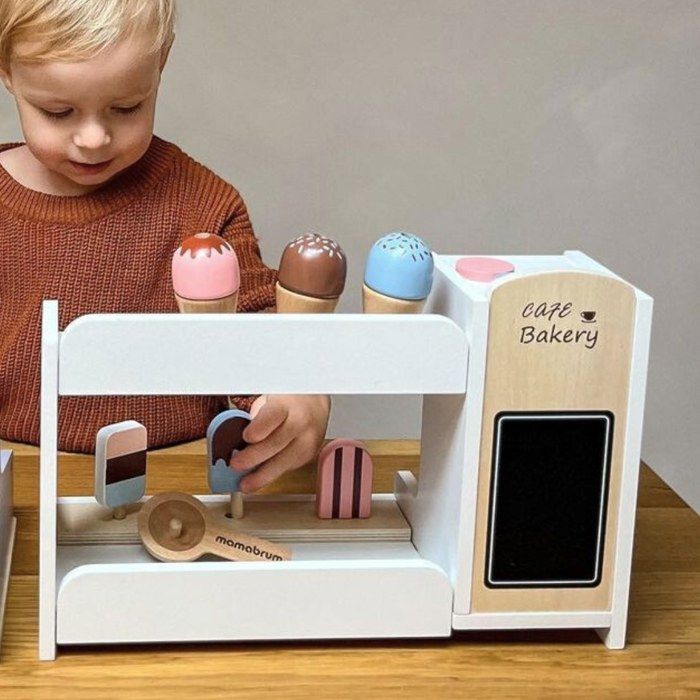 Giochi di ruolo - MAMABRUM - Giocattolo in legno per bambini Mamabrum - Macchina per il gelato - Macchina per il caffè - Accessori inclusi