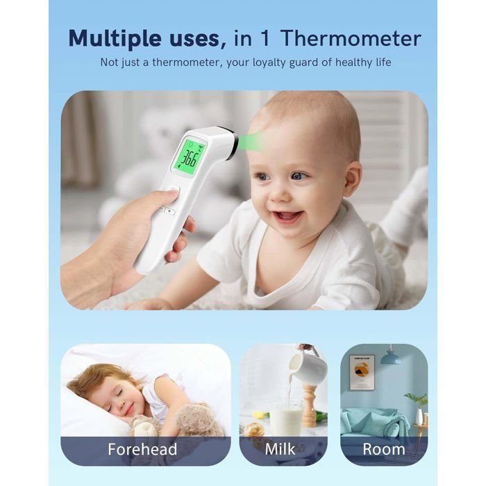 Thermomètre frontal sans contact pour adultes, thermomètres numériques infrarouges pour enfants, thermomètre bébé sans contact
