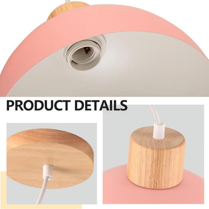 iDEGU Industriel Suspension Luminaire Moderne Lampe de Plafond en Bois Métal Design Demi - cercle Luminaire Rétro,Rose,Ø 25CM