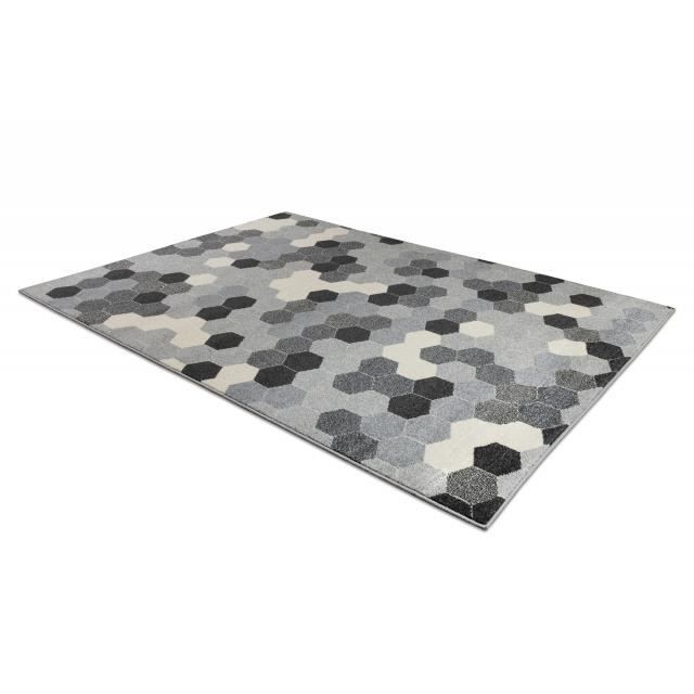 Tapete - HEXAGON - 78537 - Cinza / Creme - 120x170 cm - Hexagonal - Moderno