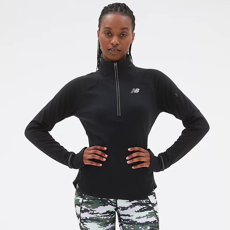 Femme NB Heat Grid mikina s poloviční zipem - ČERNÁ