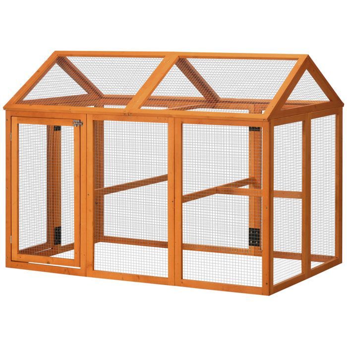 Enclos poulailler en bois - PawHut - parc grillagé - 140 x 88,5 x 106 cm - orange