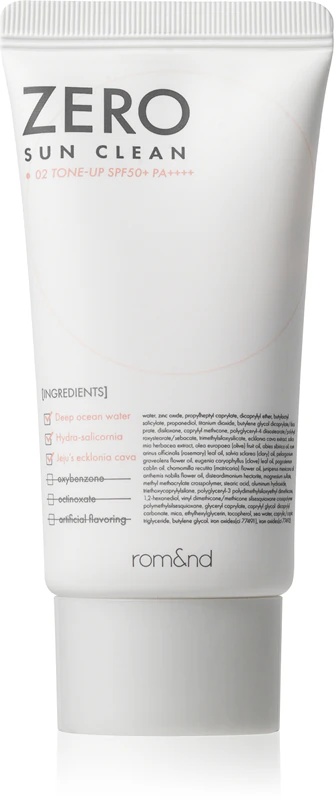 „rom&nd Zero Sun Clean“ šviesiai tonuotas drėkiklis su SPF 50+